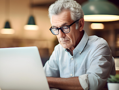man reading his computer